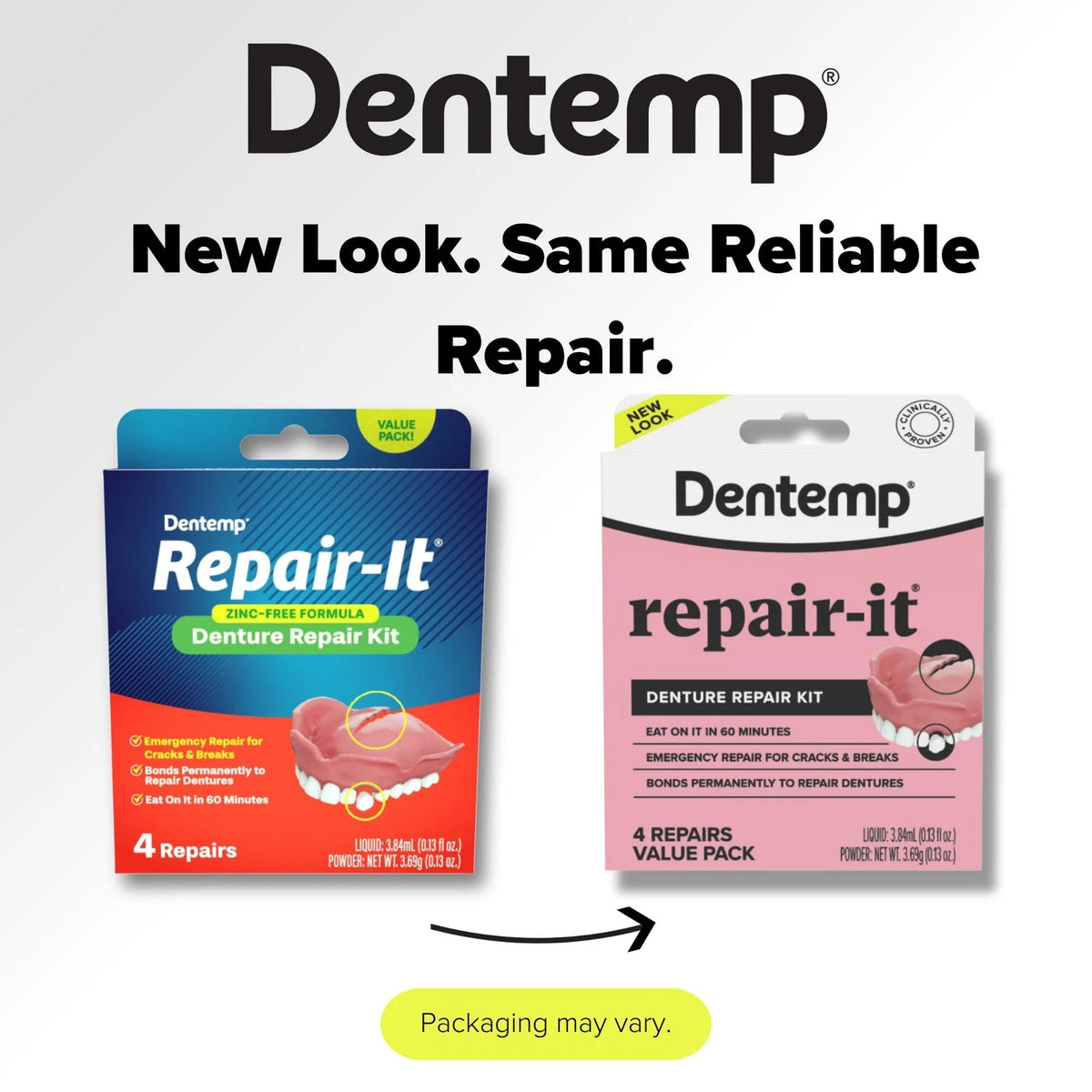 Dentemp Repair Kit - Repair-It Advanced Formula 1 Pack (4 Repairs), Pink