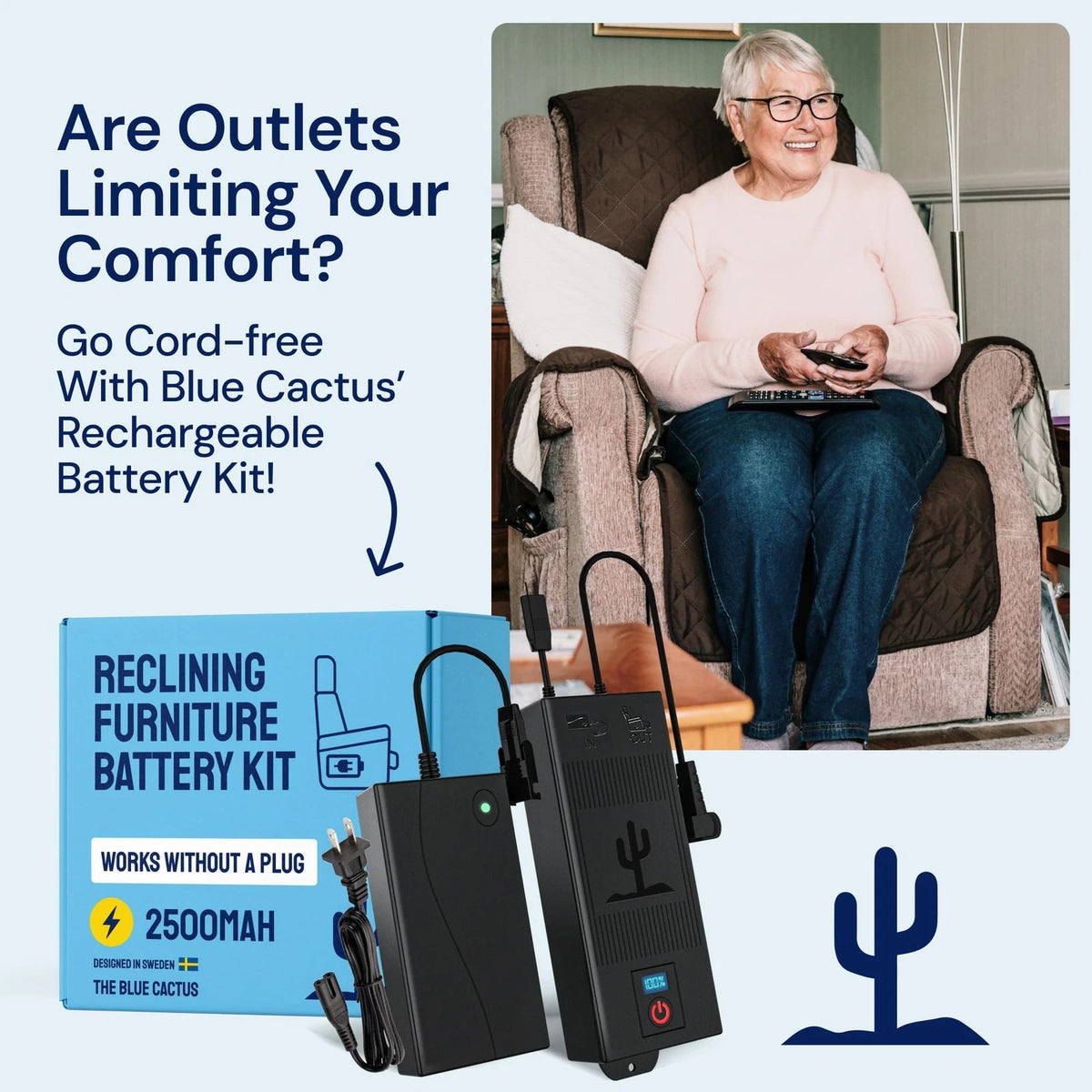 The Blue Cactus Company Reclining Universal Power Cord (Pack of 1), Black
