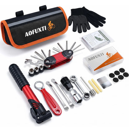 AOFUXTI 14-Piece Bike Repair Kit with Tire Pump, Portable and Large, Black