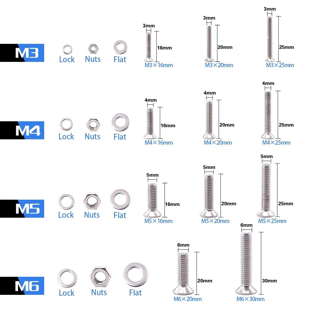 Glarks 665Pcs 304 Stainless Steel M3 M4 M5 M6 Phillips Flat Head M3, Silver