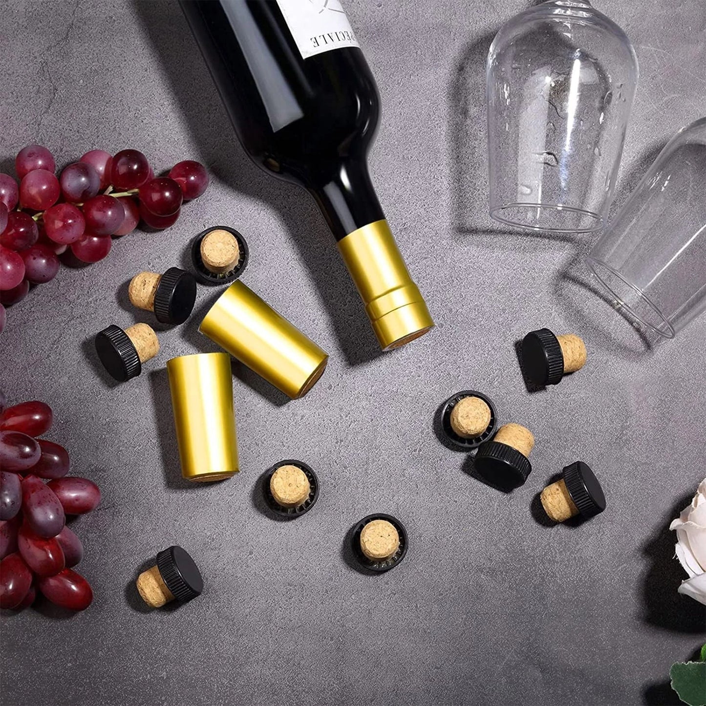 Blulu 100 Pack Wine Sealer for Bottles, 50 Pcs Cork Stoppers and 50 Gold