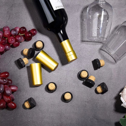 Blulu 100 Pack Wine Sealer for Bottles, 50 Pcs Cork Stoppers and 50 Gold