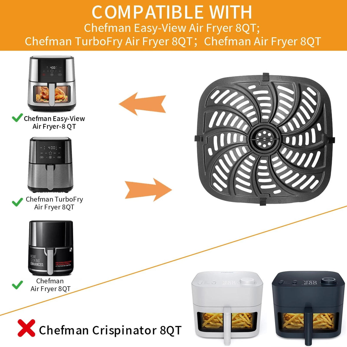 GCQ Air Fryer Grill Pan for Chefman Easy View 8 Qt TurboFry 8 8QT, Black