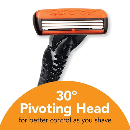 BIC Comfort 3 Men's Refillable 3 Blade 12 Count (Pack of 1), Black/Orange