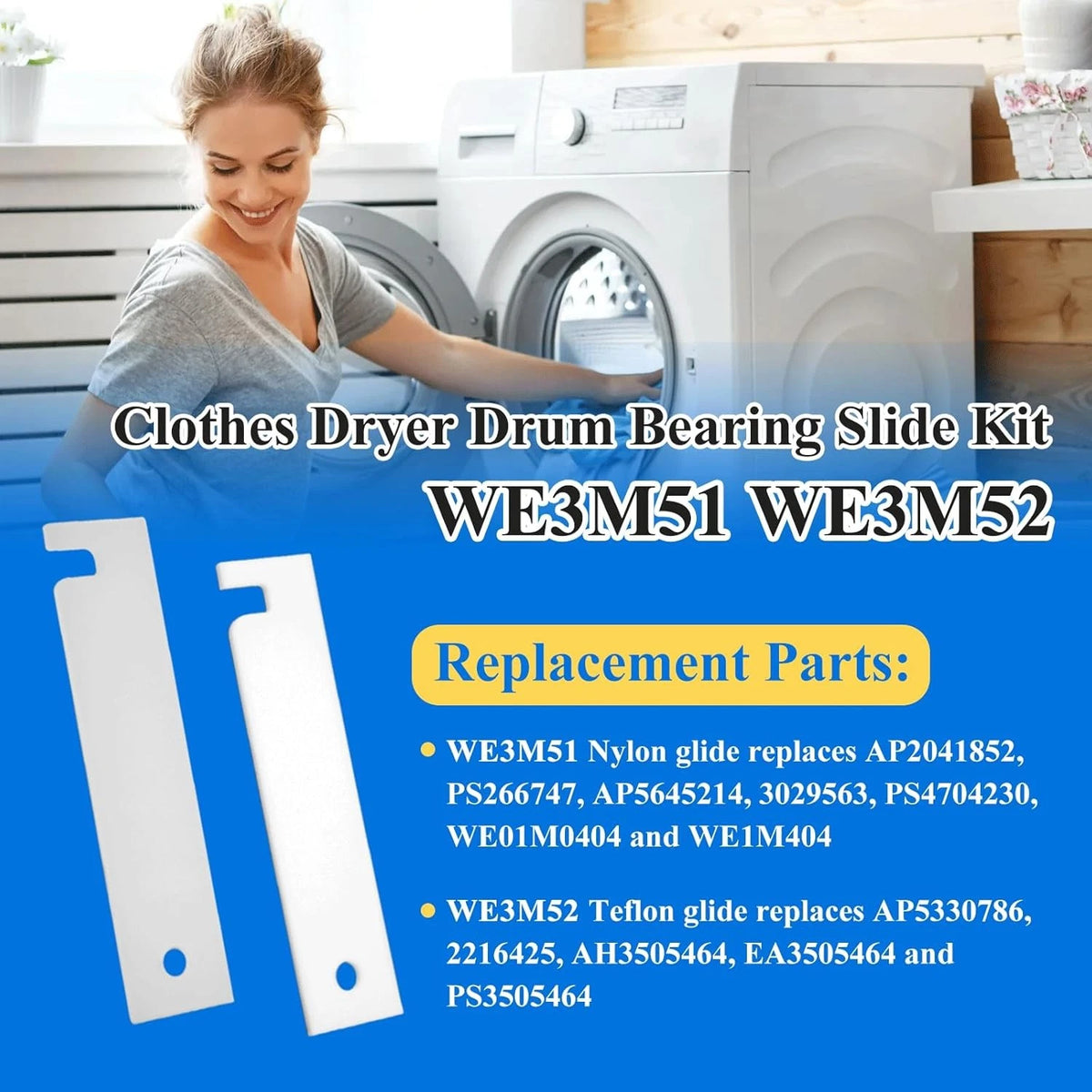4PCS WE3M51 WE3M52 Clothes Dryer Teflon and Nylon Drum Bearing Slide...