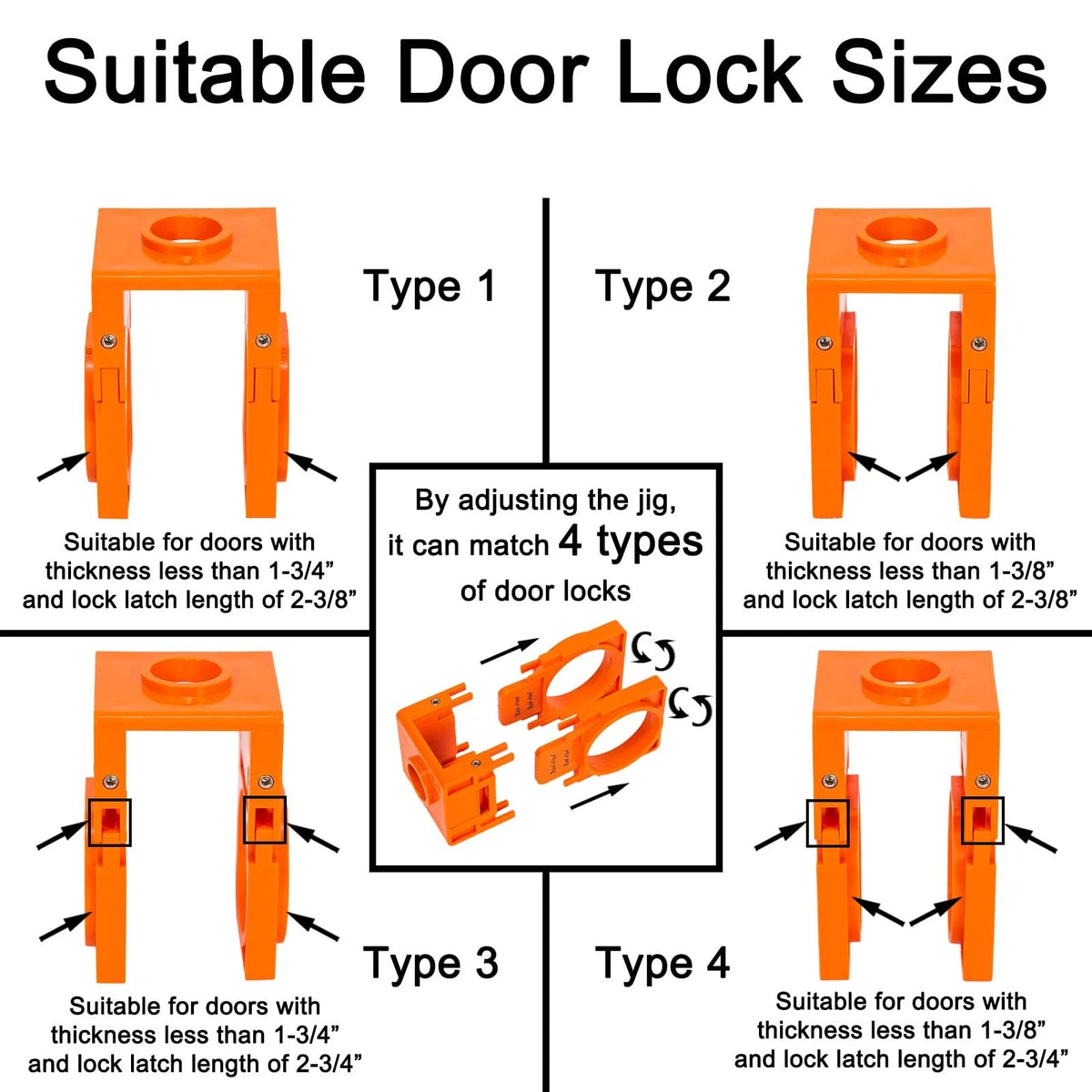 VIKITON Door Lock Installation For 2-3/4 in latch & 2-3/8 latch, Orange