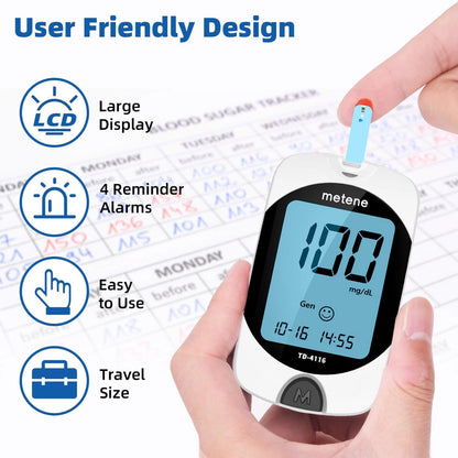 Metene TD-4116 Blood Glucose Monitor Kit, 100 Glucometer 207 Piece Set