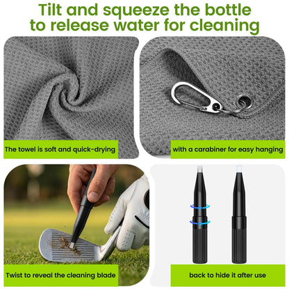 Quwiunx 3-in-1 Golf Club Brush Cleaner Kit with Rotating Protective Black