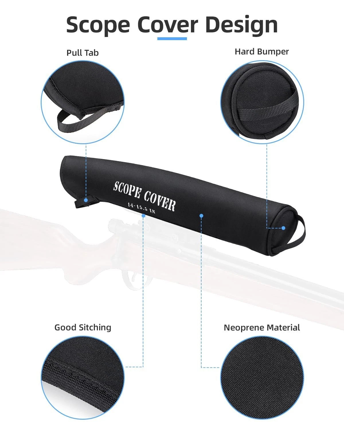 KEMIMOTO Scope Covers Neoprene Optics Lens Cover 12Inch-14 Inch 12-14", Black