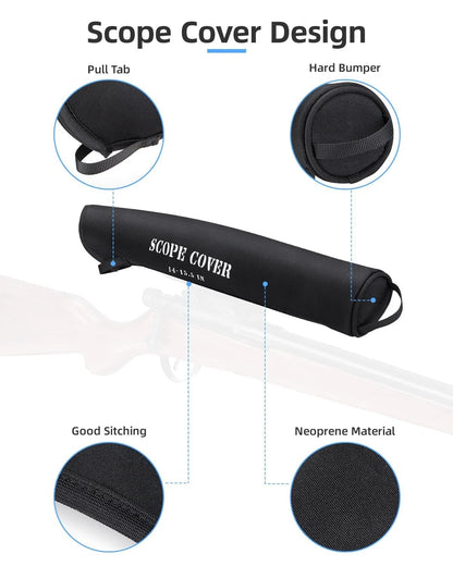 KEMIMOTO Scope Covers Neoprene Optics Lens Cover 12Inch-14 Inch 12-14", Black