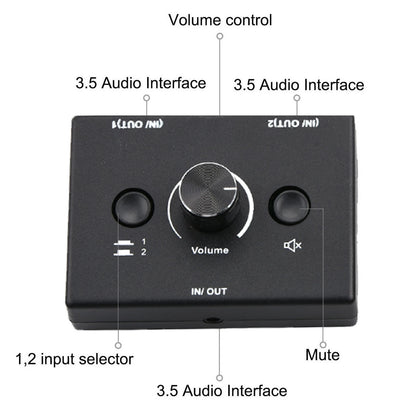 2 In 1 Out 3.5mm Stereo Audio Switch Aux Switcher Speaker Selector Splitter