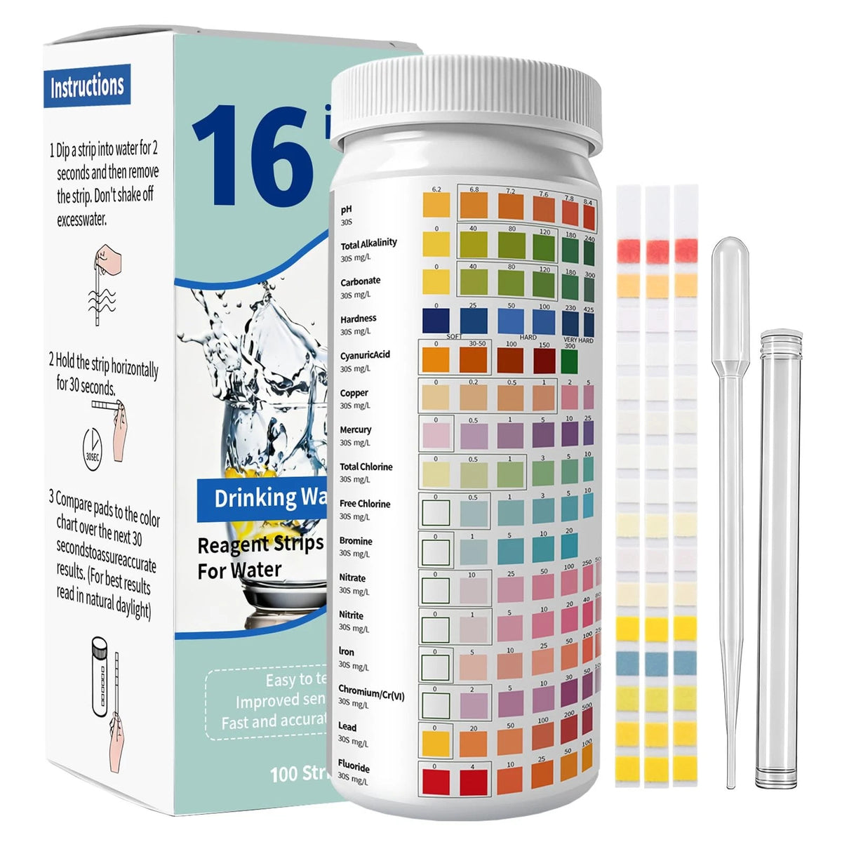16-in-1 Universal Test Strips - 100pcs Reliable pH Testing Kit for...