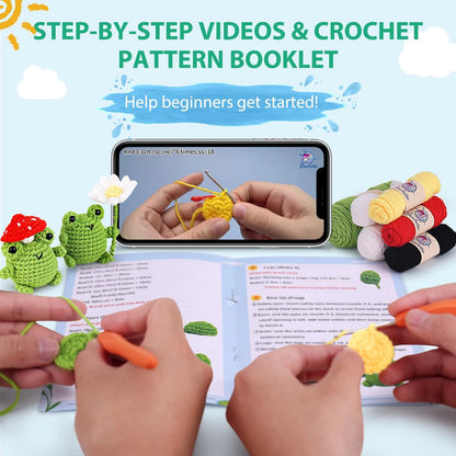 Crochetta Crochet Kit for Beginners, Beginner Animal Small, Frogs