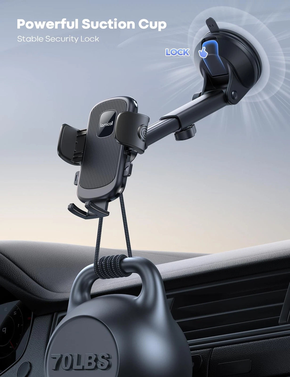 Lamicall Car Phone Approximately 2.8 inches x 3.2 x 7.2 inches, Black