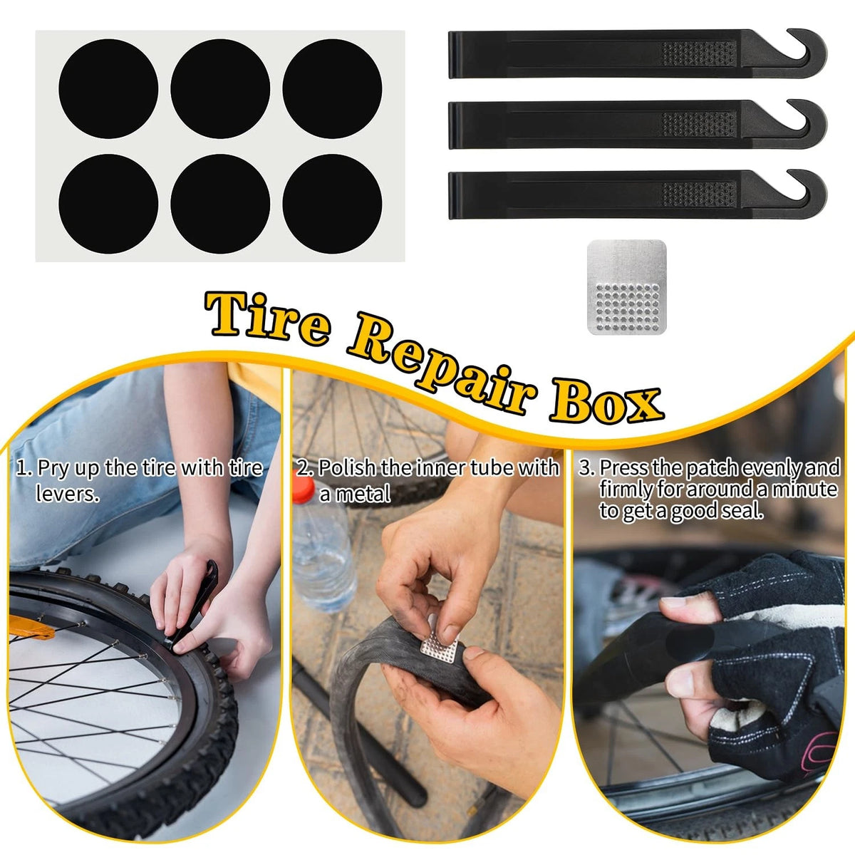Bike Repair Kit, Tire Multi-Tool+Inflator+Tire Black