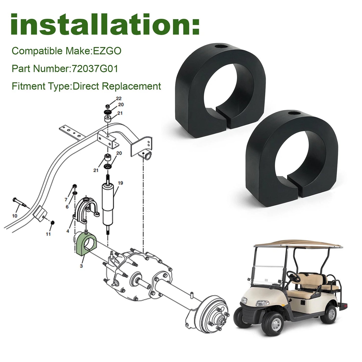 Pair Rear Spring ISO Mount Cap Rubber Bushing 72117-G01 for E-Z-GO ST Sport II
