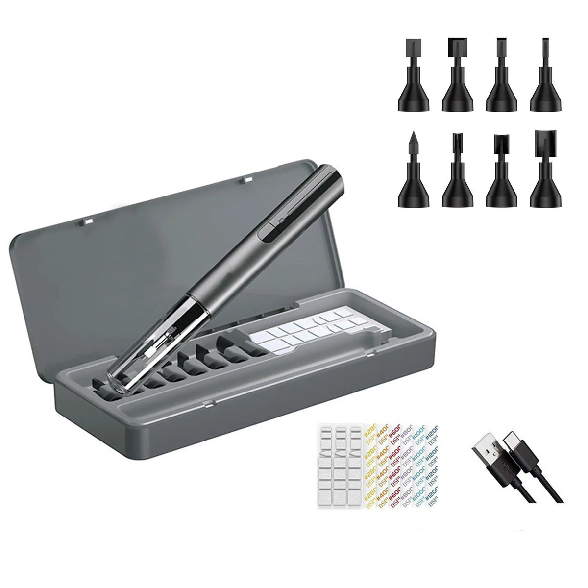 High Quality Reciprocating Grinding Pen 8 Sanding Heads & Silicone Abrasives