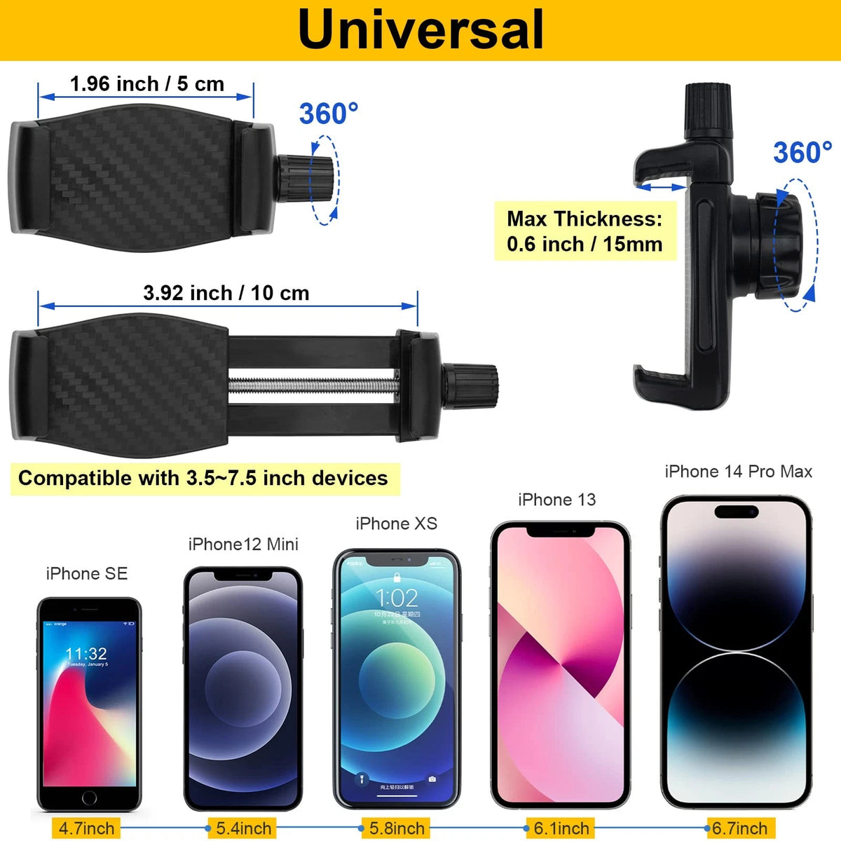 Mippko Wall Mount Phone Holder for Truck/Car/Boat/Wall/Desk,Compatible Black
