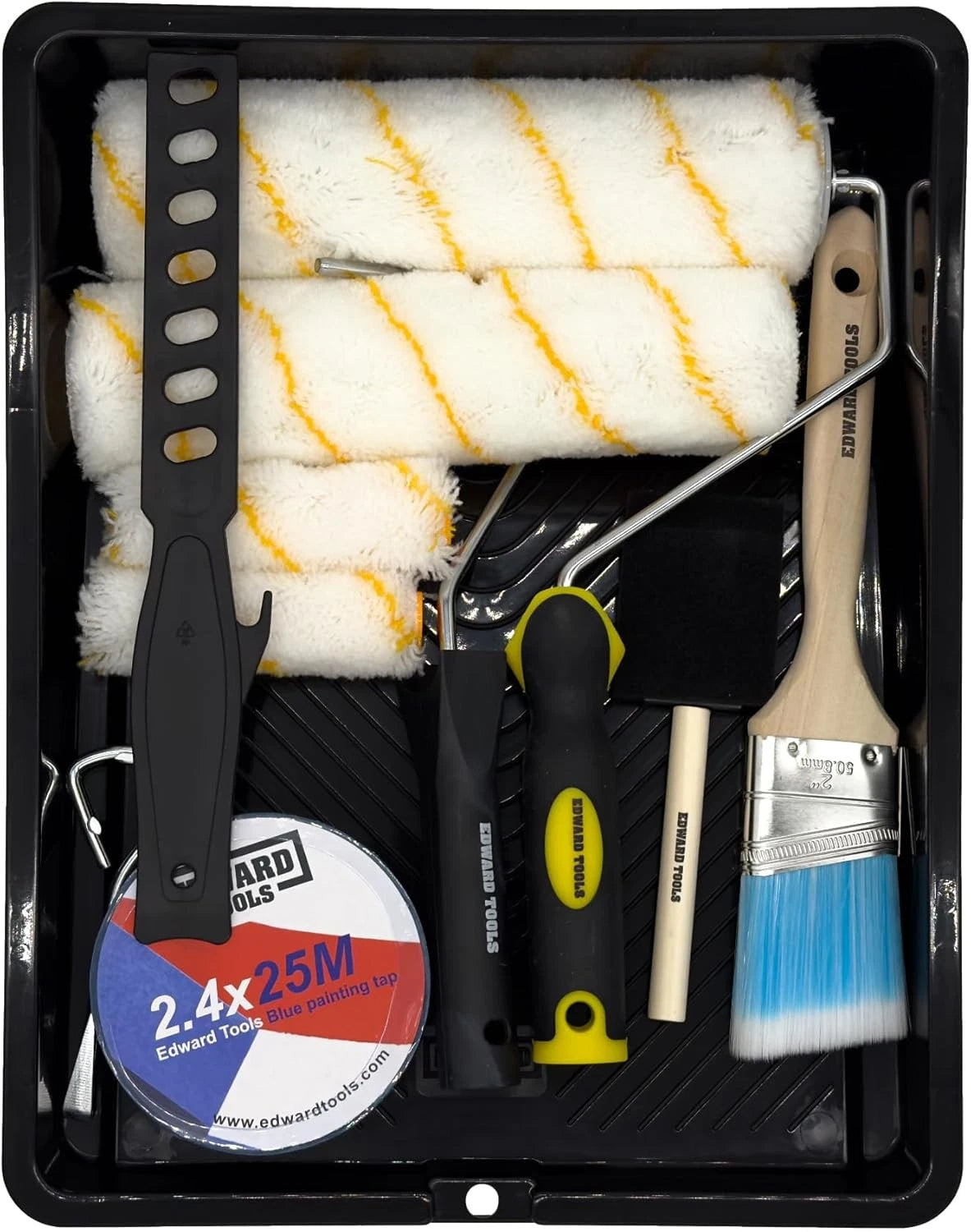 Edward Tools 13 Piece Paint Roller Kit Deluxe - 9” with Covers, Black
