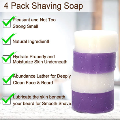 4 Packs Shaving Soap w/Shaving Bowl,Shaving Brush,Shaving 7 Piece Set