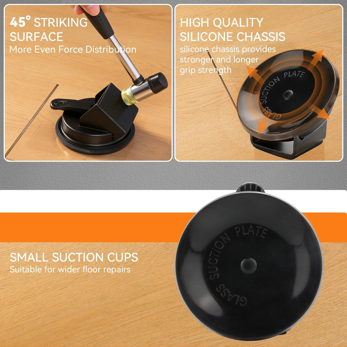 kegliik Floor Gap Fixer Tool - 45° Dual-Sided Strike, Suction Cup Orage