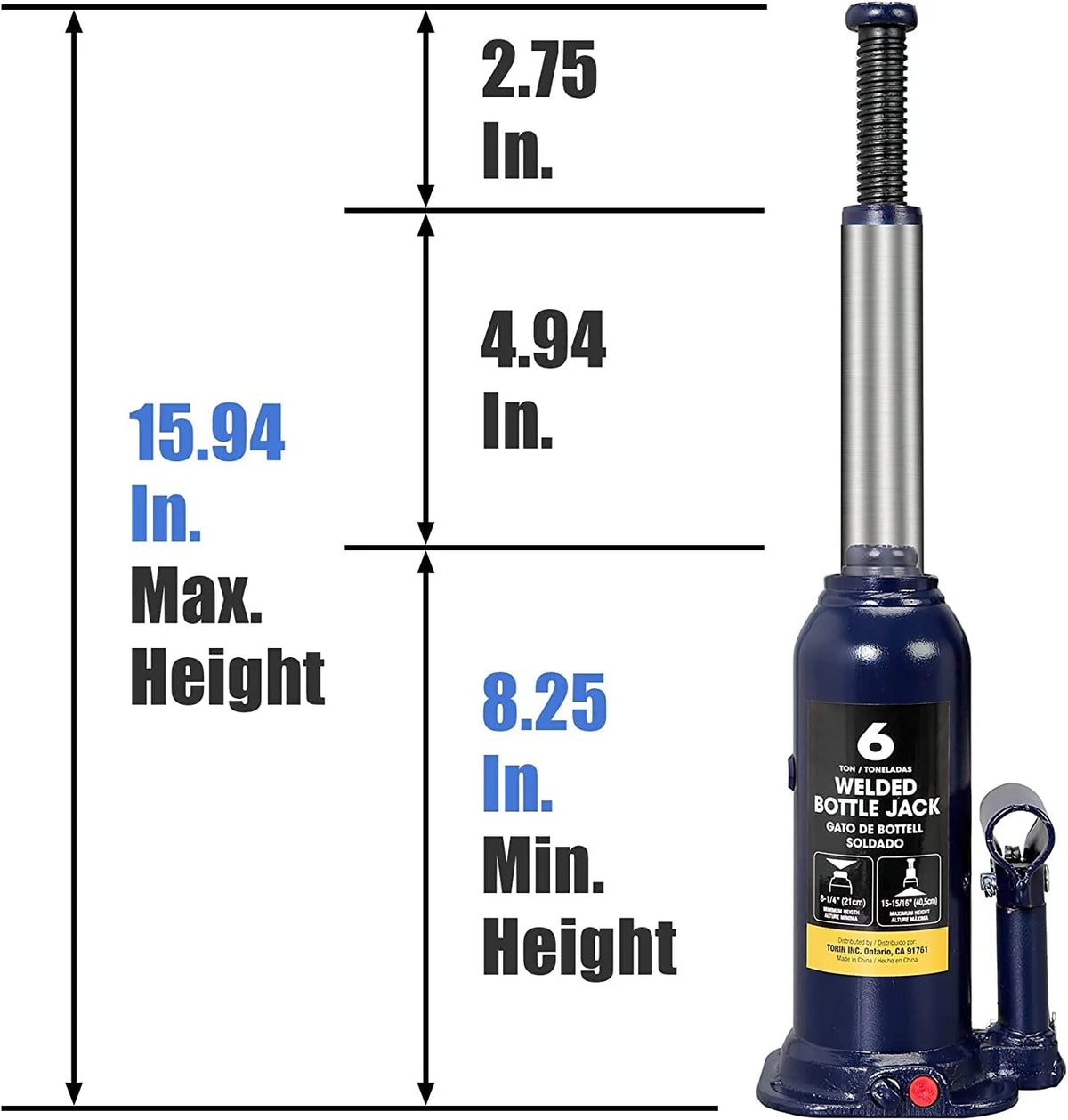Big RED AT90603UR Torin Welded Hydraulic Car Bottle 6 Ton（12,000 lbs）, Blue