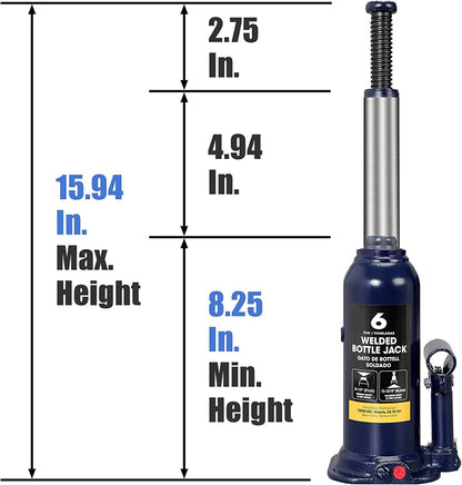 Big RED AT90603UR Torin Welded Hydraulic Car Bottle 6 Ton（12,000 lbs）, Blue