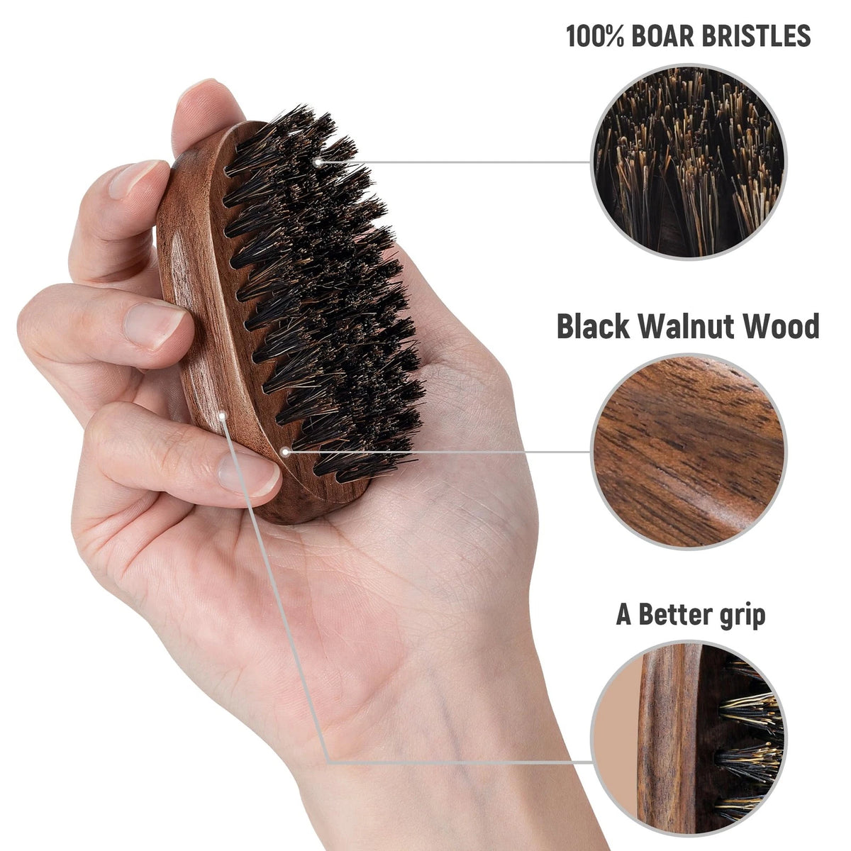 BFWood Small Travel Beard Brush - Natural Boar 1 Count (Pack of 1), Black