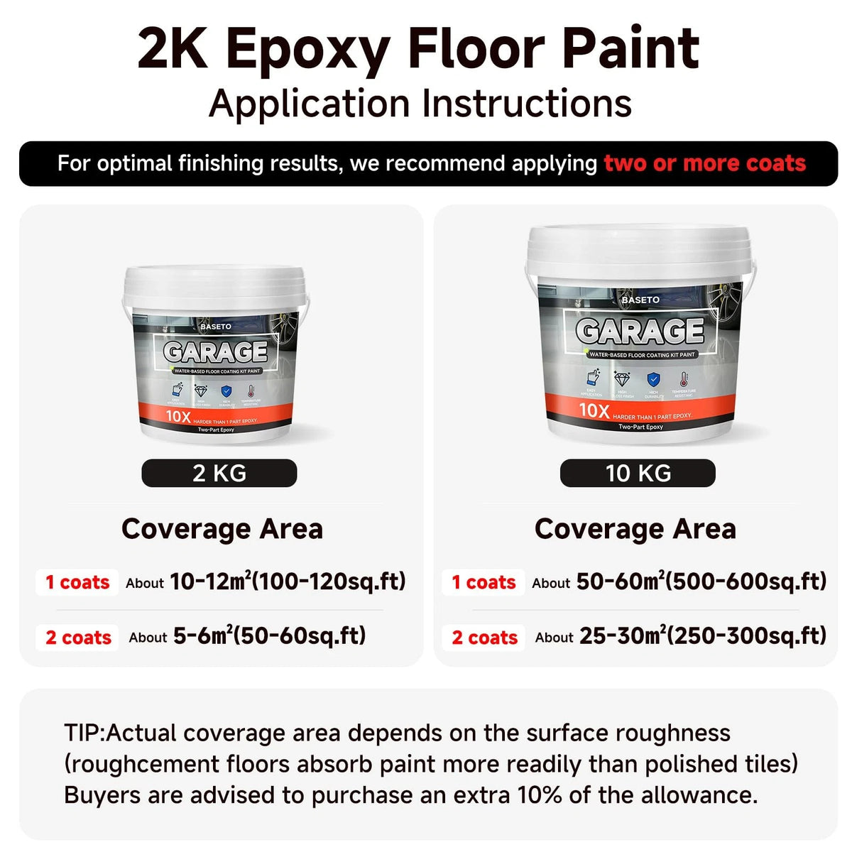 Garage Floor Epoxy Kit, 2K Paint with Tools, 70Fl OZ, Light Gray