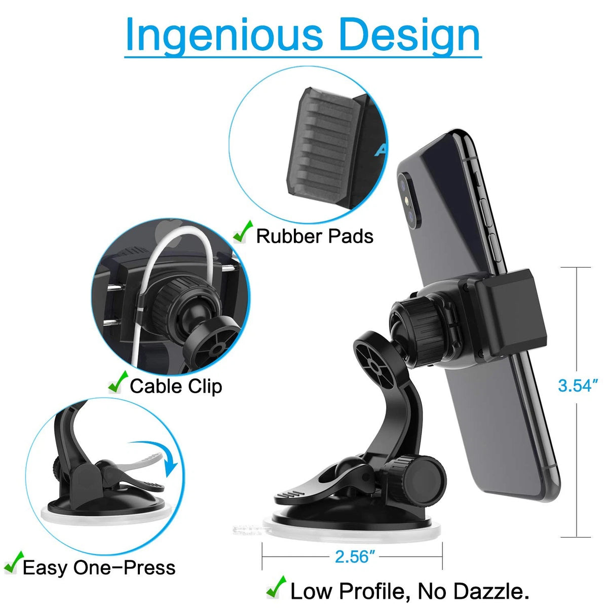 APPS2Car Suction Cup Phone Holder for Car with Adjustable Mount