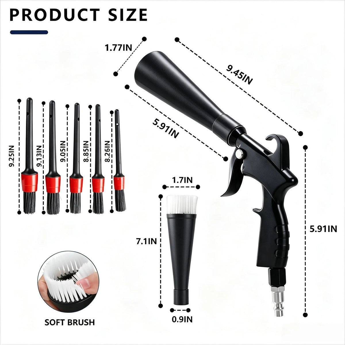 XLfacai Tornado Detailing Car Cleaning Gun with Metal Size2, Black Brush