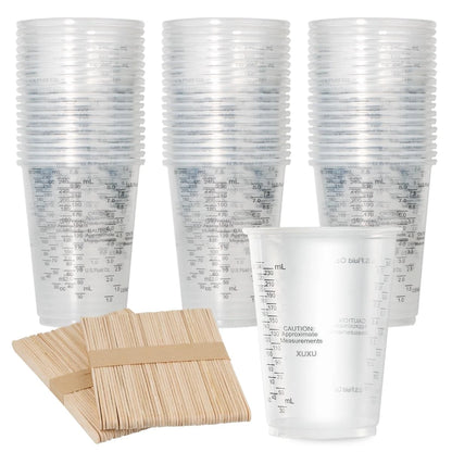 XUXU 100pcs 8oz Graduated Clear Plastic Measuring Cups 5.9" X 0.39", Brown-b