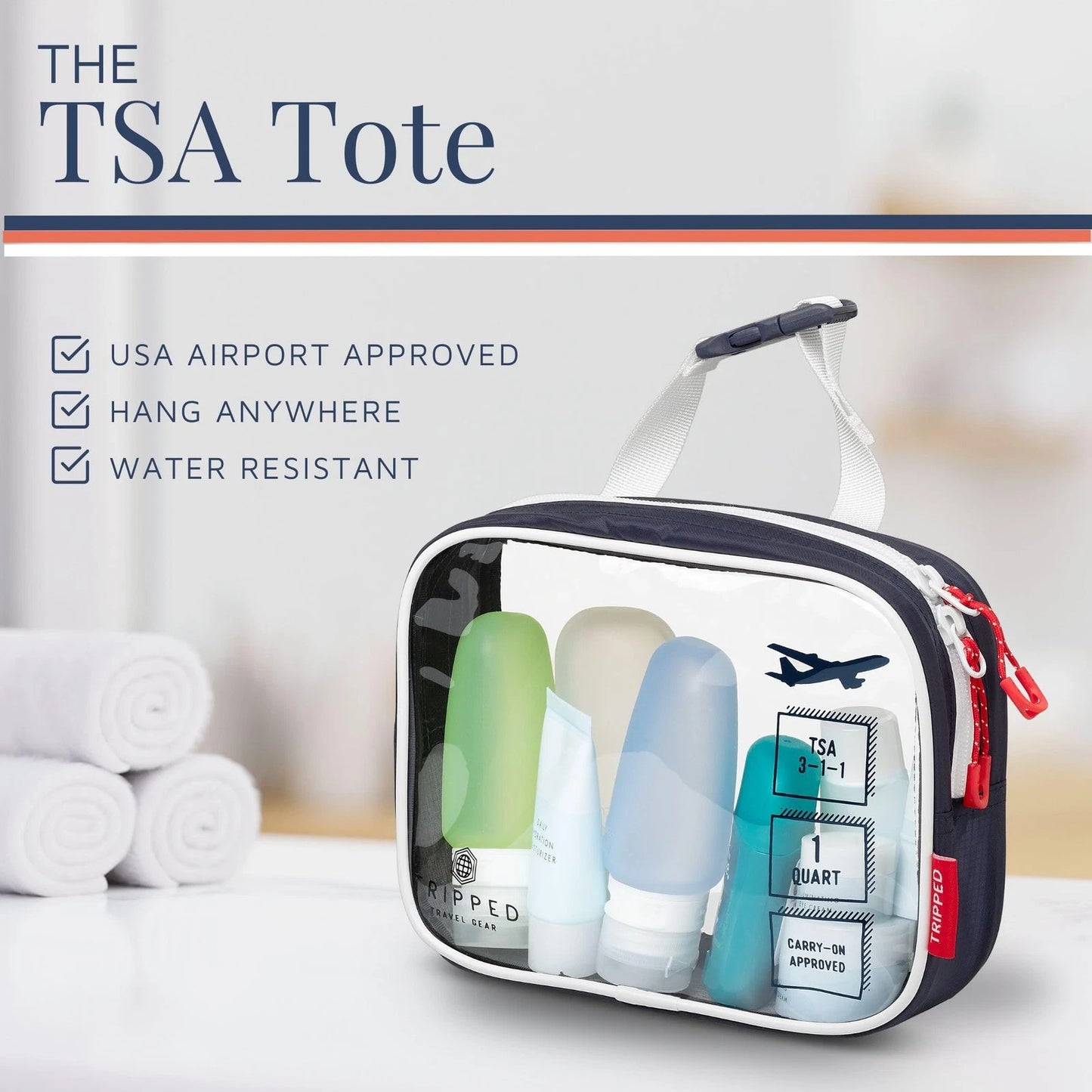 Toiletry Bag Kit Set: Hanging Travel 10 inches x 7 x 1-3 inches, Navy