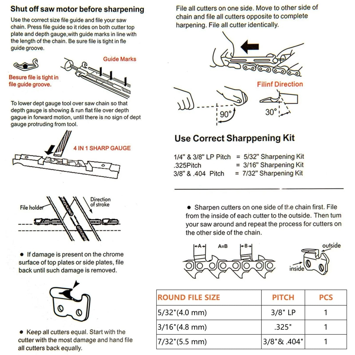 Chainsaw Sharpening File Kit, Chain Sharpener - 8 Packs - 3 Round...