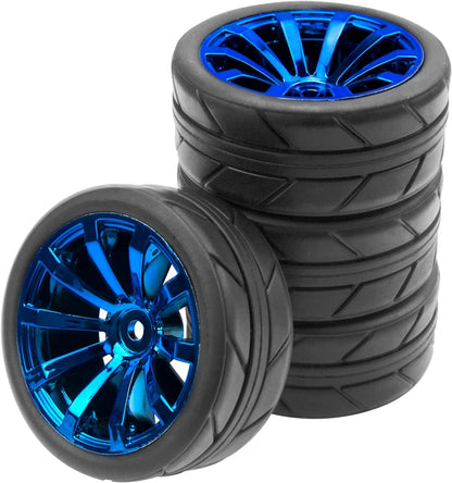 ShareGoo OD 2.55" Rubber Tires w/Plastic Wheel Rims 12mm Hex Compatible Blue