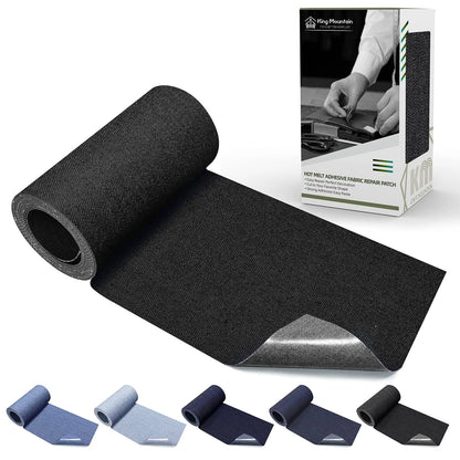 KING MOUNTAIN Iron-on Repair Patch,3"x60" Cotton Denim-3"x60", Black