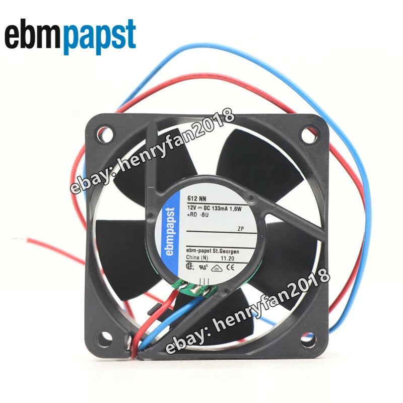 Ebmpapst 612NN Axial Fan DC 12V 133mA 1.6W 40m3/h 5000RPM 60*60*25MM Cooling Fan