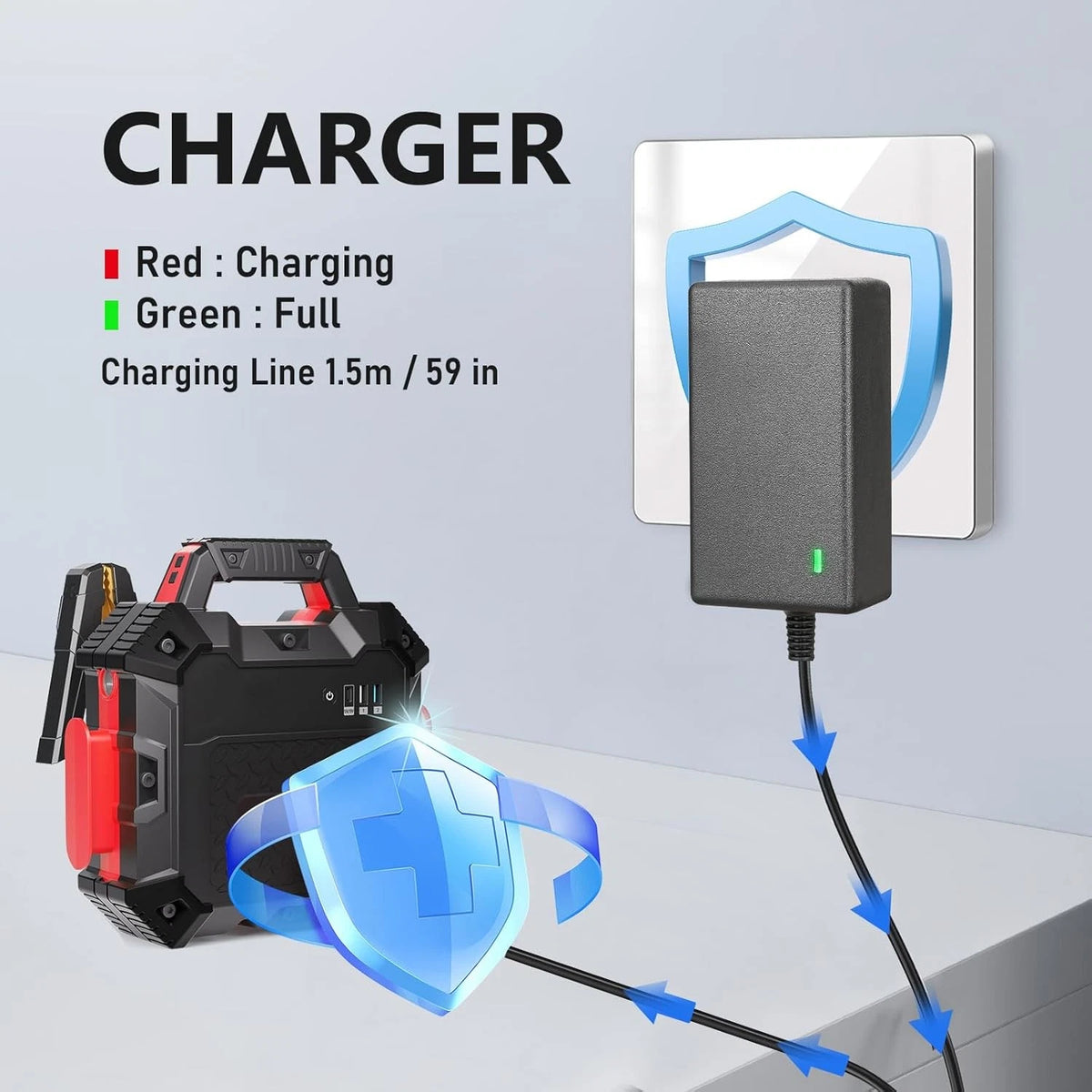 15V 1A Charger for Car Jump Starter Power Supply 1A~1.5A Peak 450A...