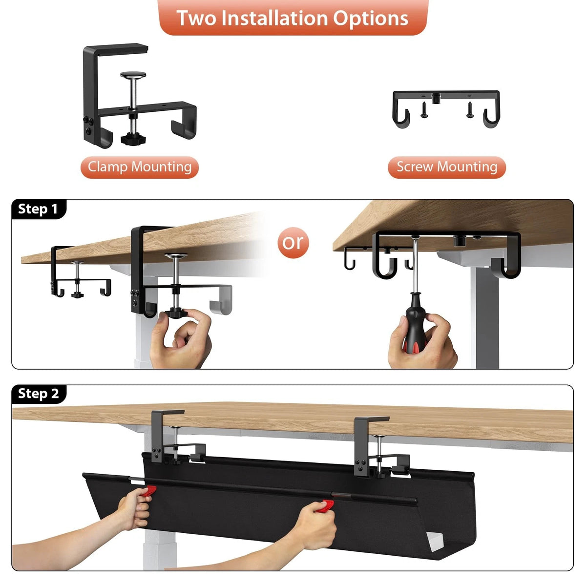 Univivi No Drill Under Desk Cable Management Tray, 36" 36"L x 5.5"W, Black
