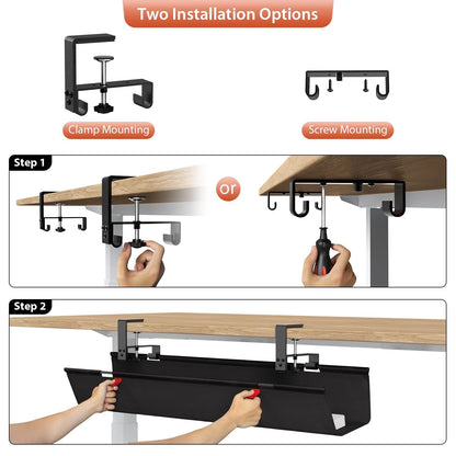 Univivi No Drill Under Desk Cable Management Tray, 36" 36"L x 5.5"W, Black