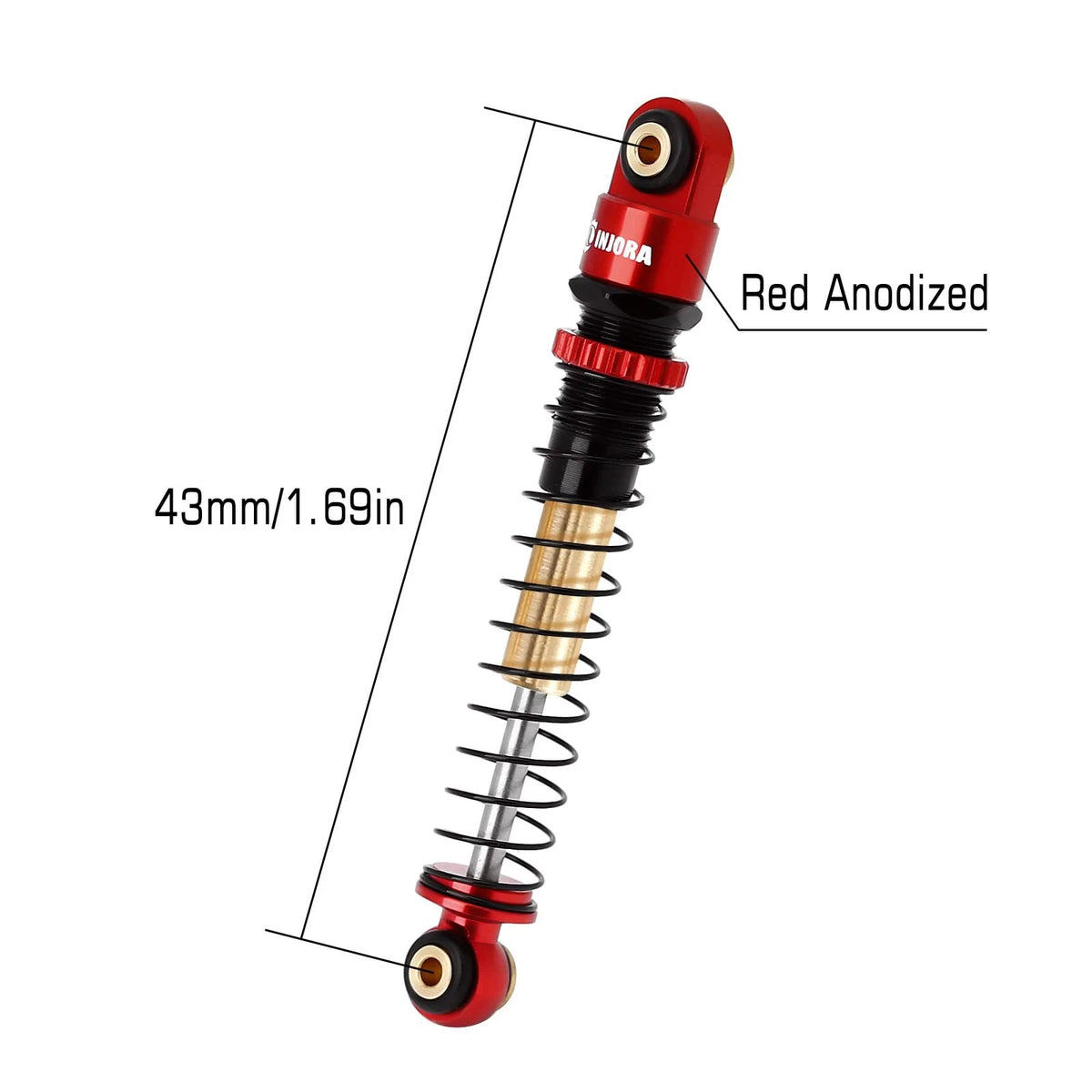 INJORA 43mm Aluminum Shocks Threaded Tele Shock Absorber Damper for 1/24 Red