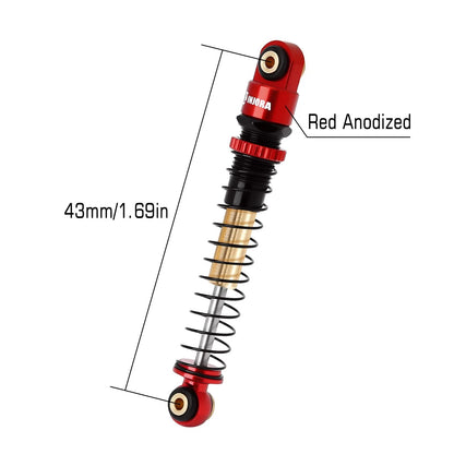 INJORA 43mm Aluminum Shocks Threaded Tele Shock Absorber Damper for 1/24 Red