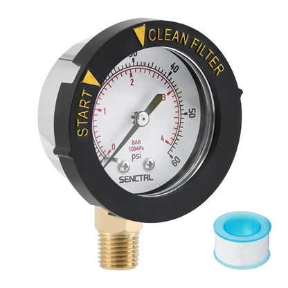 SENCTRL 0-60 Psi Pool Filter Pressure Gauge, 2 inches Dial, 1/4 Lower Mount