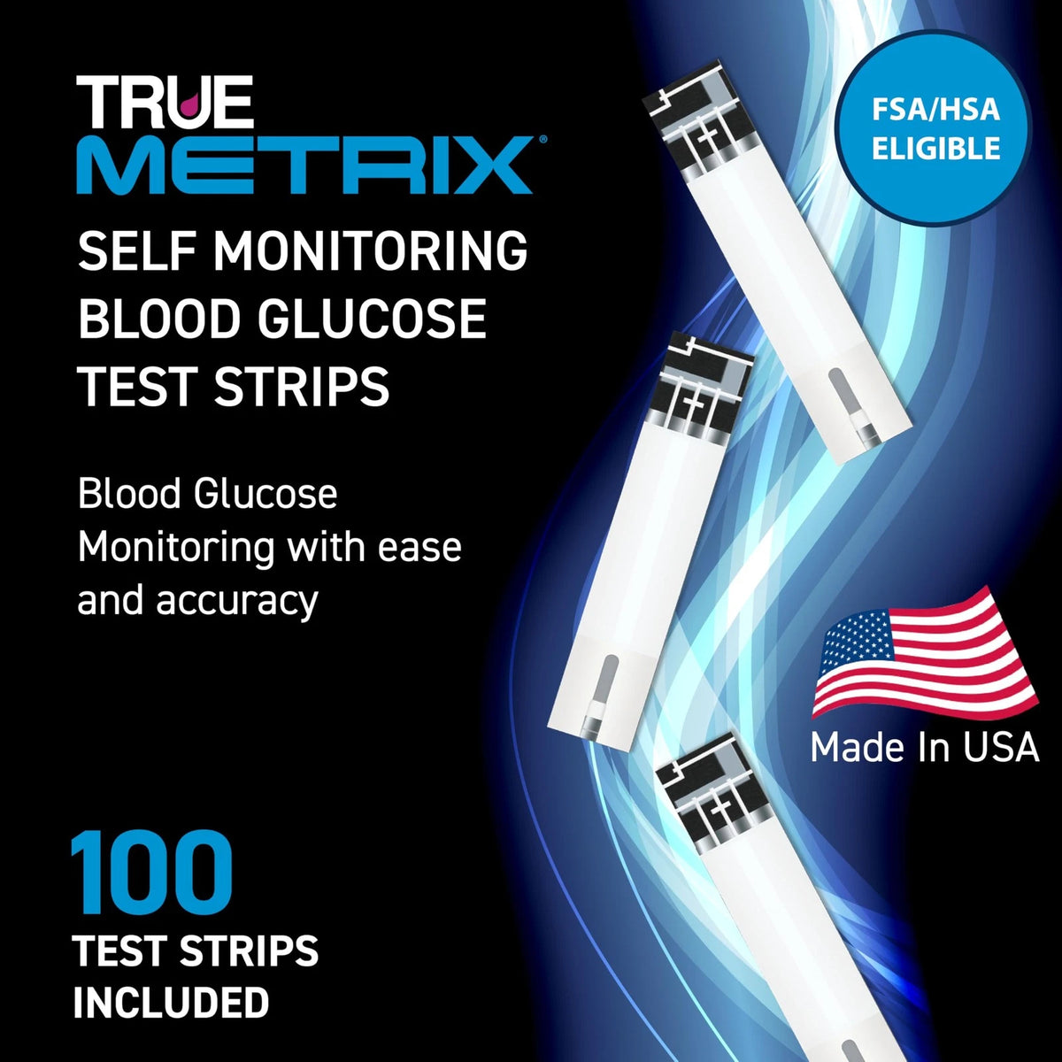 TRUE METRIX Self Monitoring Blood 100 Test Strips + 100 Lancets, Black