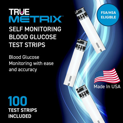 TRUE METRIX Self Monitoring Blood 100 Test Strips + 100 Lancets, Black