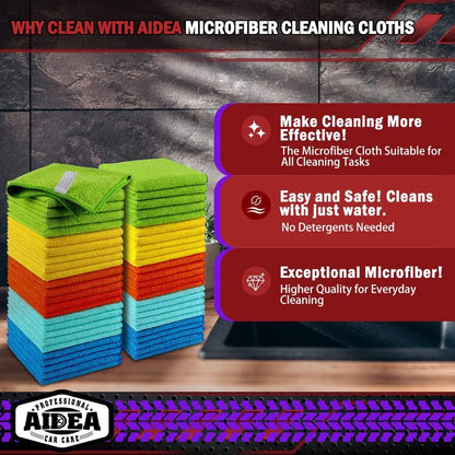 AIDEA Microfiber Cleaning Cloth-50PK, 50PK, Yellow Blue Green