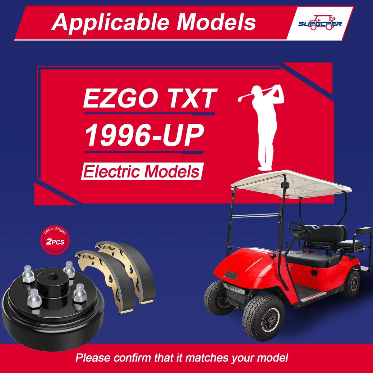 EZGO Brake Drum Kit for TXT 1996-Up Electric Vehicles，Golf Cart black