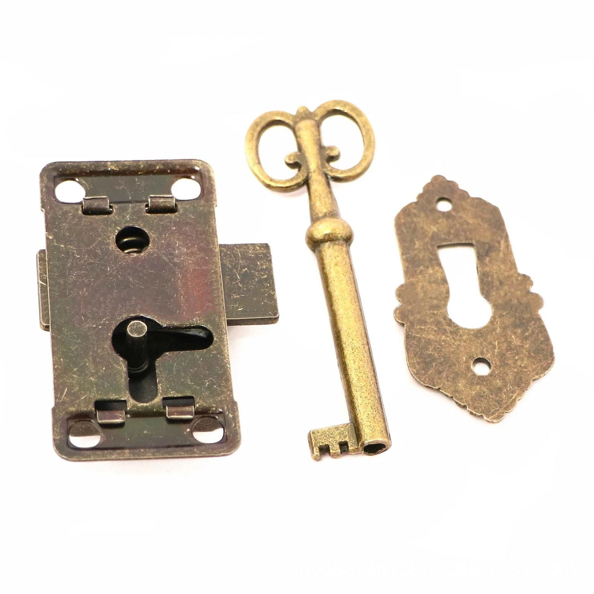 Vintage Iron Alloy Cabinet Door Lock Kit with Key Antique Drawer Wardrobe Lock e