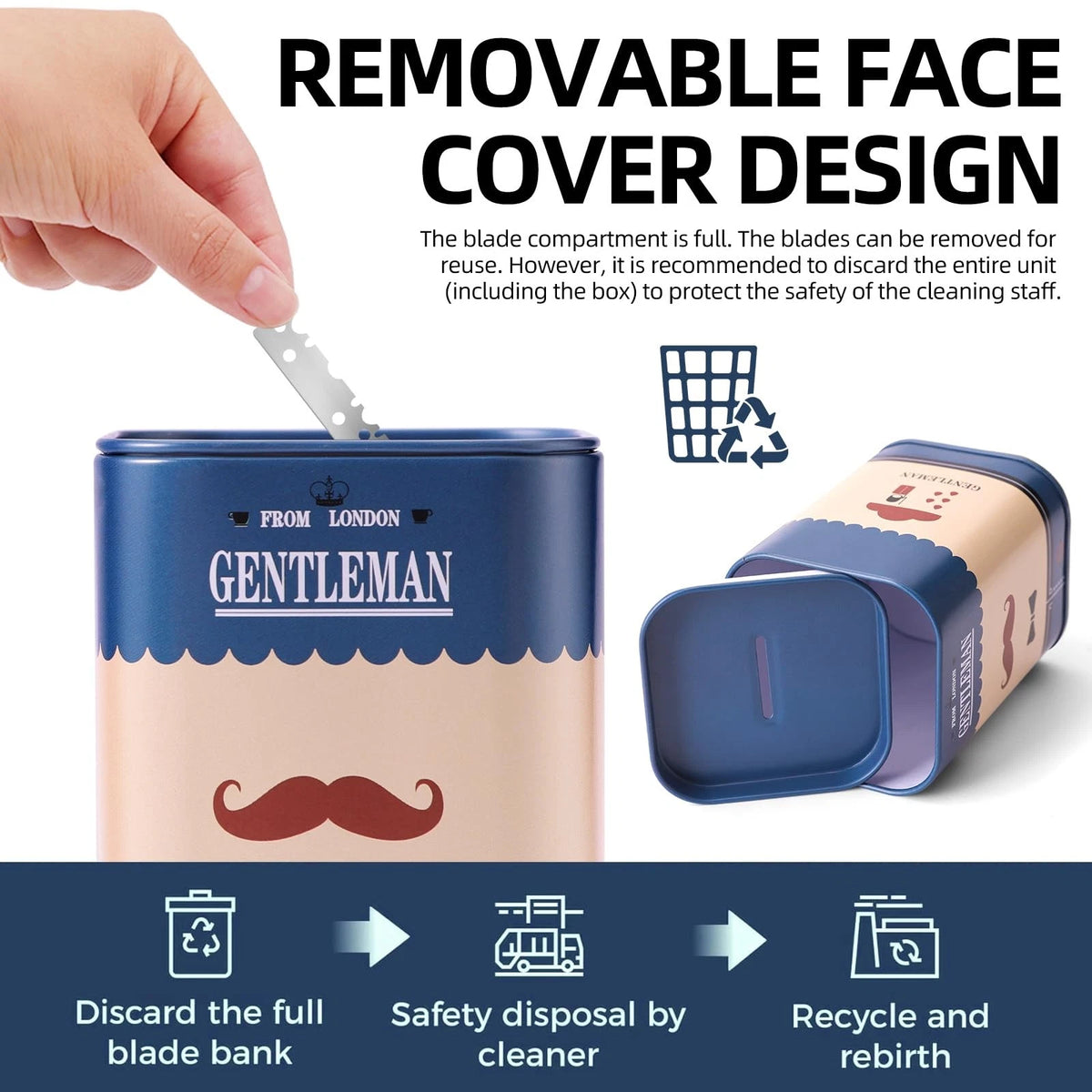 Razor Disposal Container + 500 Single Edge Blades, 4.2" x 3" x 3", Blue