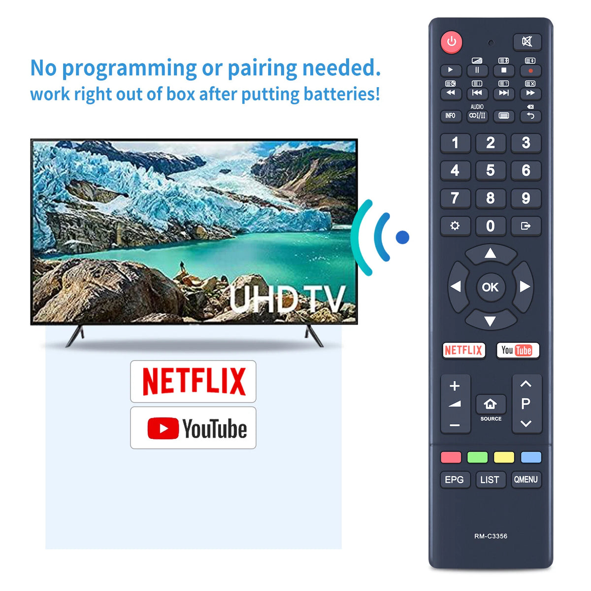 RM-C3356 Replacement Remote Control For JVC Smart LCD LED Android TV